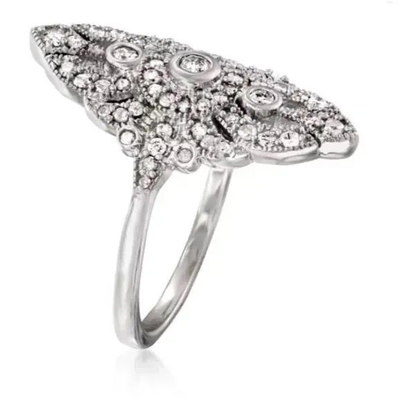 Sz9 1/2 Carat Genuine Diamond Vintage Style Openwork Filigree Ring - Picture 2 of 6